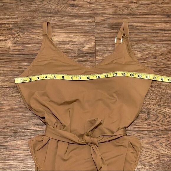 NWT Nicole Miller One Piece Deep VNeck With Sash Swim Suit Tan Size XL - Picture 8 of 11